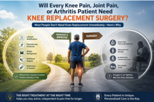 Decision path showing when to manage knee pain versus consider surgery