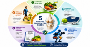 Five pillars for healthy knees: nutrition, weight loss, muscle preservation, diet, activity